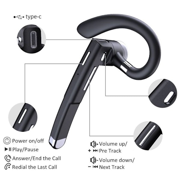 Bluetooth-headset [Opgradering] Aktiv støjreduktion uden opladningsrum