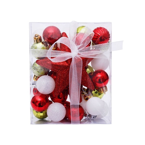 Paket med 30 julkulor - festlig träddekoration röd grön vit KLB