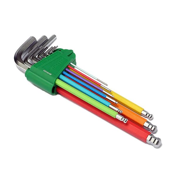 Ekstra lang Torx nøglesæt, farvekodet, 9 dele, størrelser T10-T50 (SCTX009S