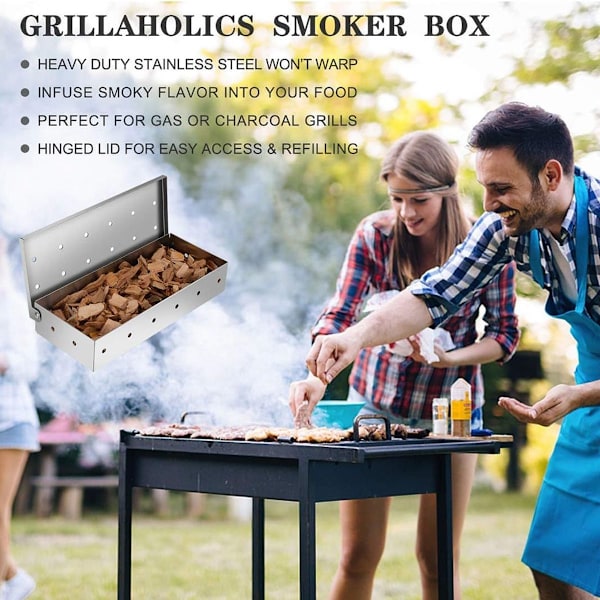 Premium Grill Smoker Box för Träflis, Heavy Duty BBQ Stove Smoker Box, Tjock