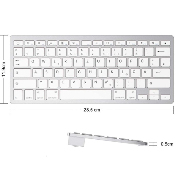 Trådløst tastatur, oppladbart trådløst tastatur med tysk layout KLB