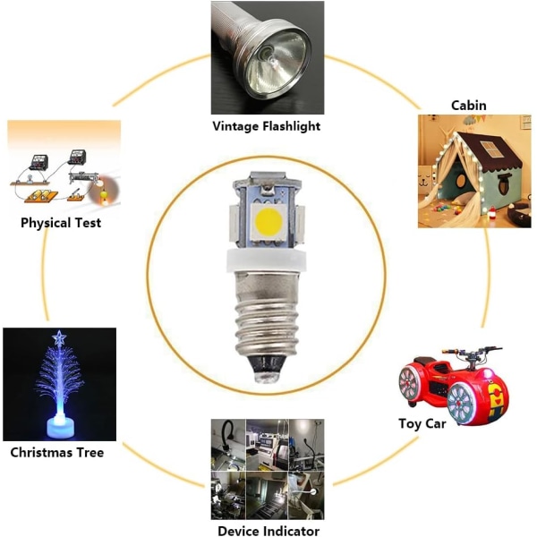 10 kpl E10 12V kylmän valkoista LED-lamppua 5SMD 0,5W 50LM lamppu