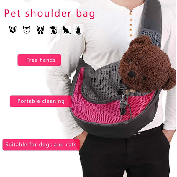 Håndfri slynge for kjæledyr, hundebag, hundekattreiseslynge, pustende mesh-bag