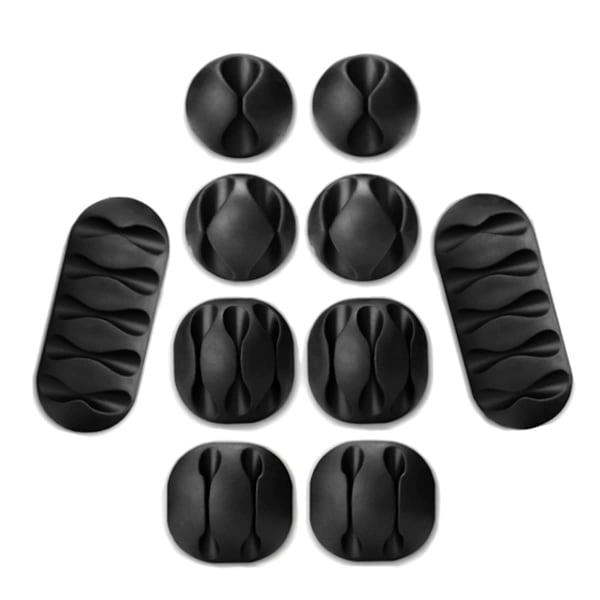 10-pakning kabelforseglingsklemmer, silikonlim, kabelhåndtering, ledningsarrangør, kabelarrangørklemme, USB-ladekabelarrangør