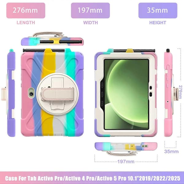 Til Samsung Galaxy Tab Active5 Pro Etui Roterende Støtteben PC+Silikone Håndrem Tablet Cover