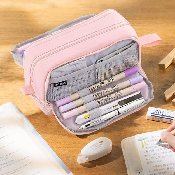 Pennfodral, stort pennfodral, pennfodral med 4 fack Pink