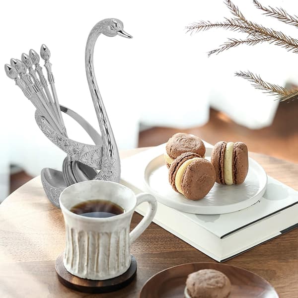 Kaffeske, rustfrit stål serveringsbar dessertske med svaneholder husholdningsbordsservice