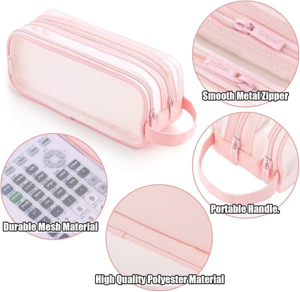 Kynäkotelo, läpinäkyvä kynäkotelo, kynäkotelo toimistokynäkotelo Pink