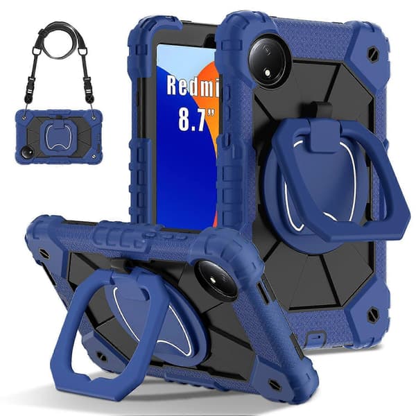 Til Xiaomi Redmi Pad SE 4G 8,7 tommer Etui Silikone+PC Støtteben Tablet Cover - Marineblå/Sort