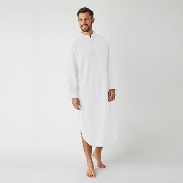 Herrepyjamas, pyjamas topper, lett bomull myk pyjamas, langarmet pyjamas, halv knapp hjemme sykehus lounge klær, xl White XL