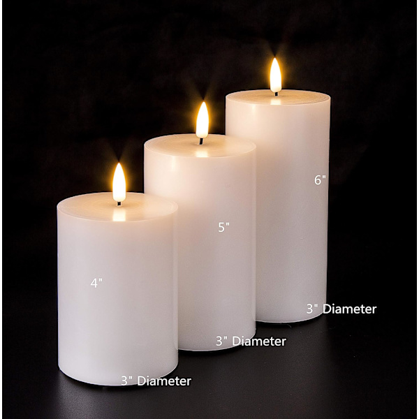 Hvide flade flammefri stearinlys med fjernbetjening, flimrende ægte voks LED-batterilys D 3\" H 4\" 5\" 6\", 3-pak