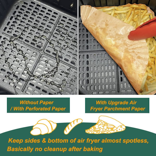 100 st Air Fryer Papper, 20 cm Stor Air Fryer Liner Engångs, Airfryer Tillbehör, Bakplåtspapper för Air Fryer