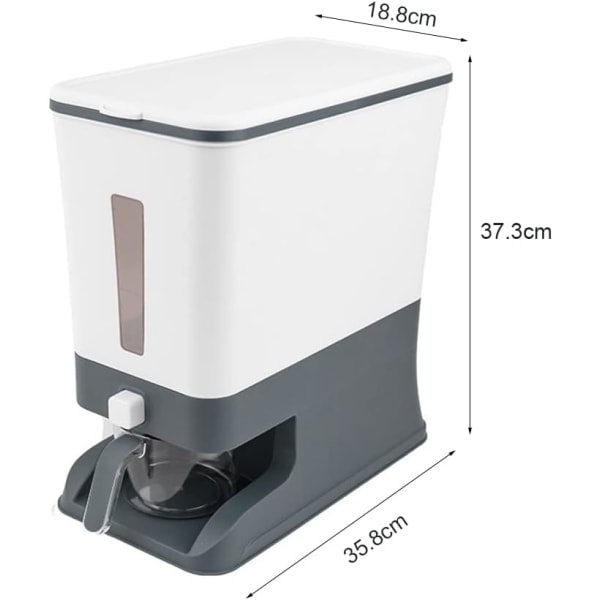 Risförvaringsbehållare 10 kg, med lock och rismätkopp, risdispenser för hem och kök tidsinställd och insektssäker (grå)