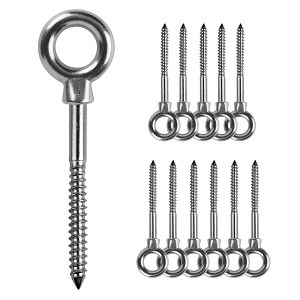 12 PCs Eye Bolts | M6 x 60mm eye screw | M6 lifting eyes| Eye screw 316 stainless steel | Screw hooks M6 eye screw