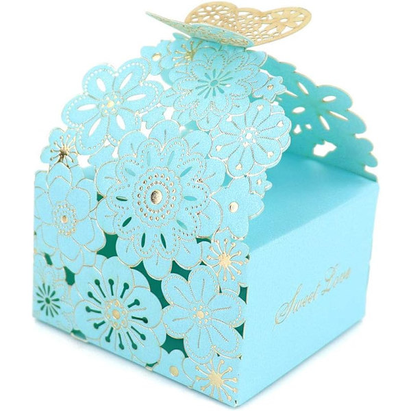 50 stk./sæt Blomster Sommerfugl Hule Slikæske Cookie Gaveæsker Romantiske Bryllupsgaver Søde Chokoladeæske Festartikler Blue 8*7*6.5CM
