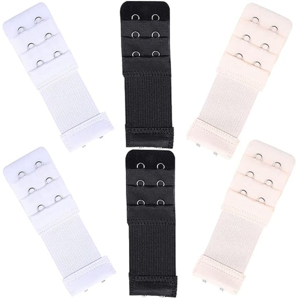BH-forlengere, sett med 6 kvinners brystremforlenger elastisk forlengersett 3 rader x 2 kroker, hudfarge, hvit, svart