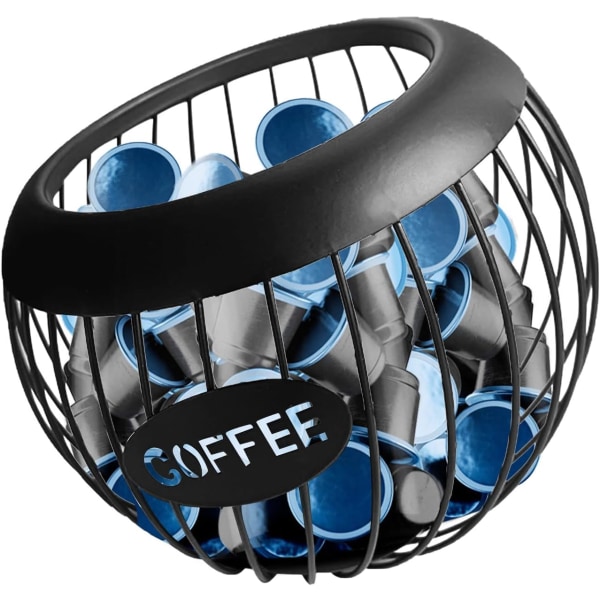 Kaffe Kapsel Oppbevaringskurv Metall Kaffe Pod Skålholder Stor Kapasitet K Cup Holder Kaffe Pod Oppbevaringskopp for Kaffe Bar, Kaffe Pod, Svart