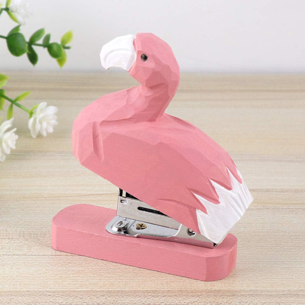 Flamingo Mini Dyrestapler Nyhet Tre Stapler Levende Håndlaget Tre Stapler, Skrivebordsdekorasjon for Skolekontor Stasjonær Barn
