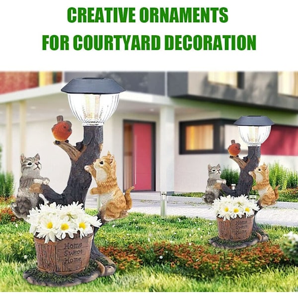LED Solcelle Lys Kanin Kat Dyr Skulptur Harpiks Statue Lampe Have Ornament