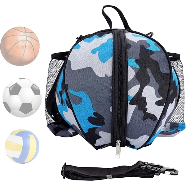 Vattentät basketväska bärbar axel rund träning sport fotboll remväska utrustning tillbehör förvaringsväska，Blå