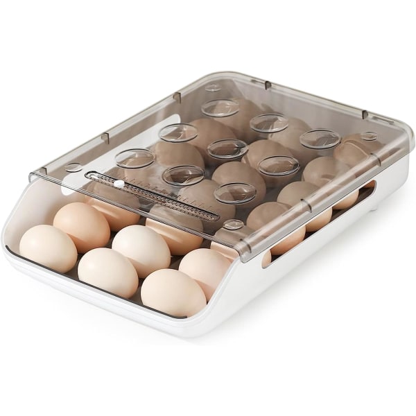 Stapelbar äggförvaringslåda Äggbehållare i plast Kylskåp Äggförvaring med lock Auto Scroll Äggbehållare för köksskåp Bänkskivor (grå)