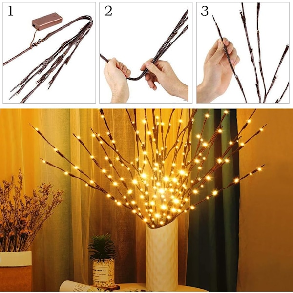 LED-trädgren blomsterarrangemang ljusslinga - varm färg/Färg/vit, Vas ingår ej color 1