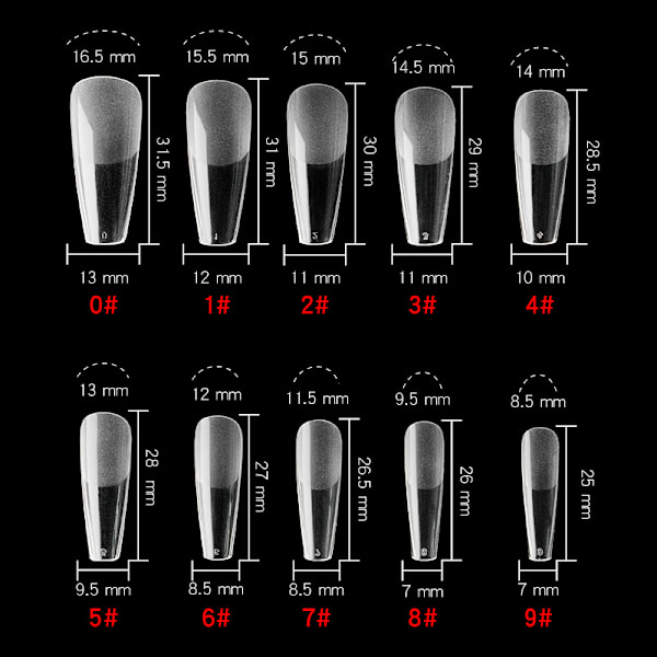 Nagelspetsar, mjuk gel full cover nagelspetsar kit för nagelförlängningar, klara akryllimspetsar utan fil falska franska nagelspetsar för nagelkonst Semi-matte-trapezoidal
