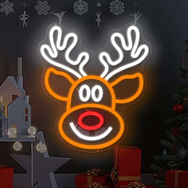 Julälg Neonskylt för Väggdekor Dimbar Jul Neonljus Rådjur Led Neon Nattlampa Skyltar