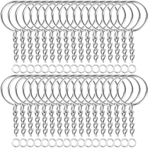 50 stk. nøgleringe med kæde og 50 stk. springringe, nøgleringsæt til nøgleringsfremstilling Tilbehør DIY-håndværk