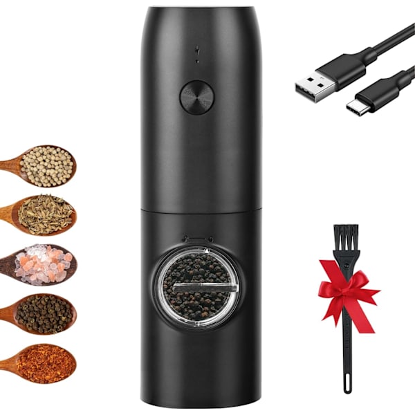 Elektrisk salt- og pepperkvern, oppladbar salt- og pepperkvern, justerbar malingsgrad