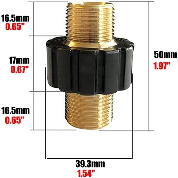 Mässing högtryckstvättanslutning Metrisk M22 15 mm utvändig gänga till M22 14 mm inre hål Universal