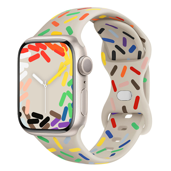 Sopii Apple Watch -rannekkeeseen 38/40/41mm uusi sateenkaarenvärinen Sport Band -silikoniranneke perhoslukolla mustat täplät 38mm 40mm 41mm