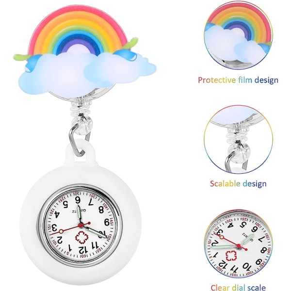 Cute Nurse Watch- Fob Watch Cartoon Rainbow Watch Bärbar infällbar Clip On Watch