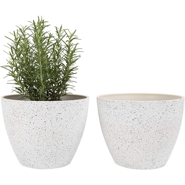 Kruka för utomhus- och inomhusbruk - 19 cm trädgårdskruka för terrass, uteplats, trädgård, prickig vit, 2-pack