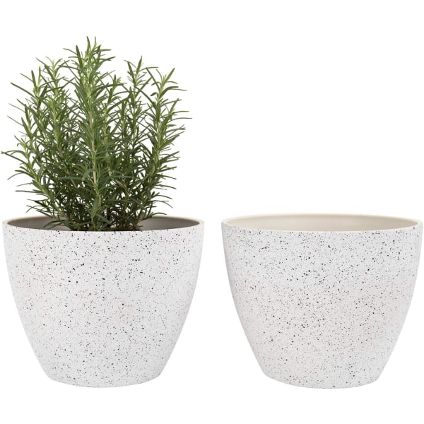 Planter outdoor indoor - 19 cm garden planter tree planter for terrace, patio, garden, spotted white, set of 2