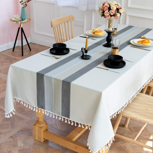 Bordsduk, skrynkelfri bordsduk Bomull Linne dukar rektangulära bordsdukar tofs bordsduk grå bordsduk