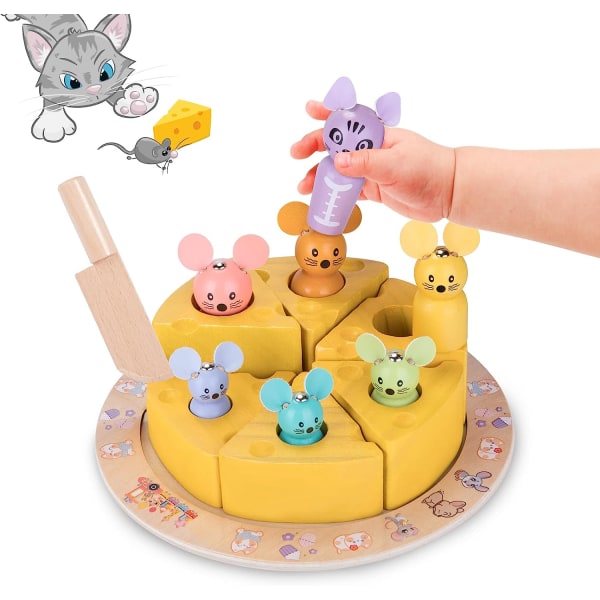 Träleksaker för baby 12 månader plus, Montessori-leksaker för toddler för 1 2 3 år gamla pojkar Flickor Pedagogiska leksaker Sensorisk sorteringsleksak (ostleksak)