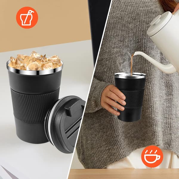 380 ml Sort Kaffekrus, 304 Rustfrit Stål Genanvendelig Kaffe Termokop, Lækagesikker Termokop til Bil Black