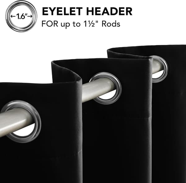 Funktionelle Ring Top Gardiner Mørklægningsgardiner Termisk Isolerede Gardiner til Børneværelse Sort 42 x 63 Tommer 2 Paneler