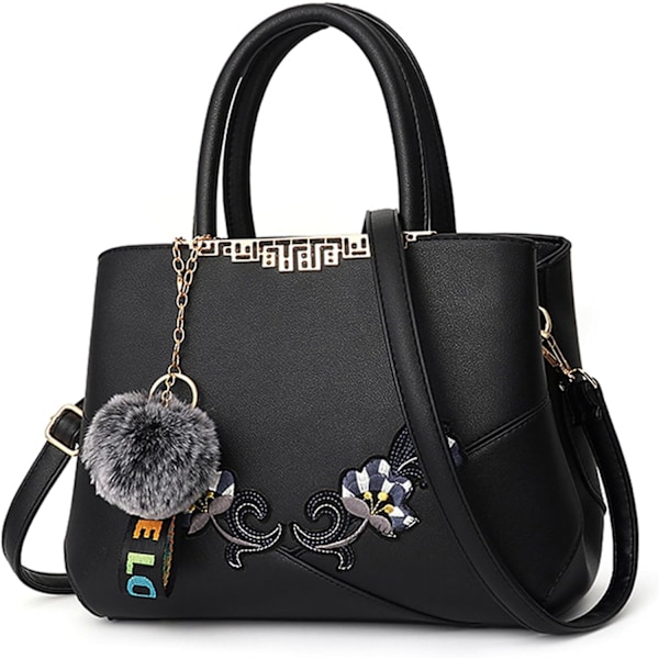 Dametasker Blomstermønster Crossbody Tasker Pom Pom Dekoration Håndtasker Tote Tasker til Kvinder Damer Skuldertaske PU Læder rosa