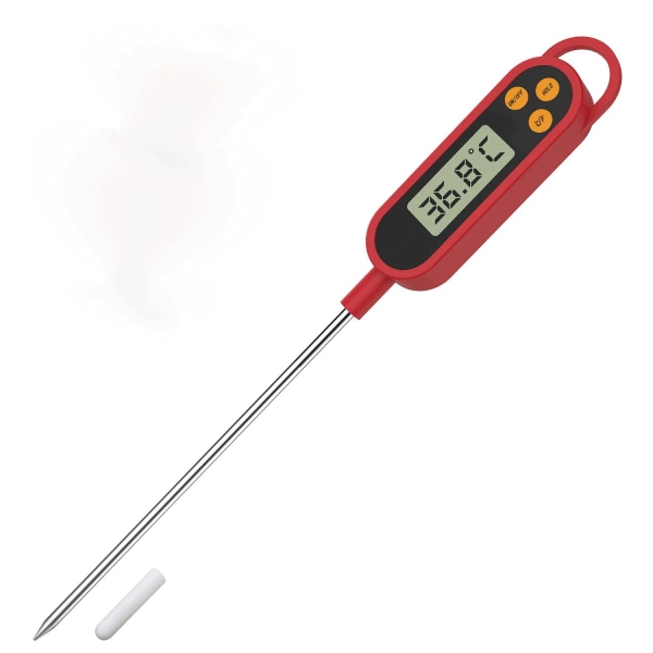 Matlagningstermometer, LEMEGO Digital Köttmatstermometer Omedelbar läsning Lång sond Auto av (batteri ingår, röd)