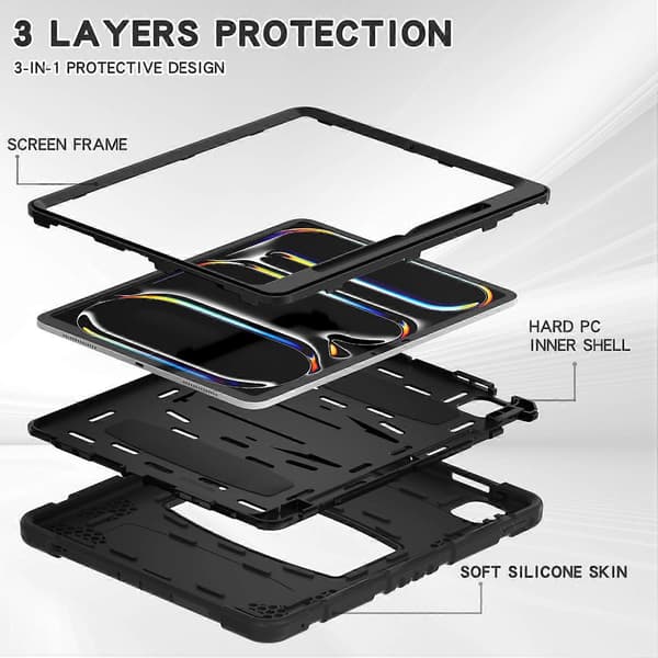 Stativdeksel PC+Silikon Anti-fall nettbrettdeksel for iPad Pro 13 (2024)