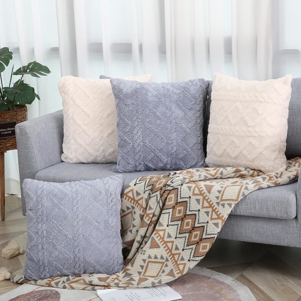 Pakke med 2 bløde plys beige pudebetræk 45x45cm firkantede pudebetræk med kort fluffy kunstig uld pudebetræk til sofa soveværelse stue