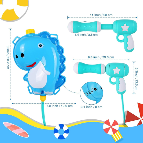 Lasten vesipyssy, reppuvesisäiliö Super Soaker -lelu 26 jalan ampumaetäisyys 2 litran suuri kapasiteetti säädettävillä hihnoilla