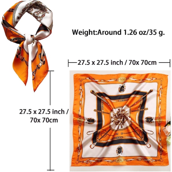 Modehårhalsduk för kvinnor Lätt silkeshuvudsduk med huvudsjalar Fyrkantiga bandanas 27,5× 27,5 tum