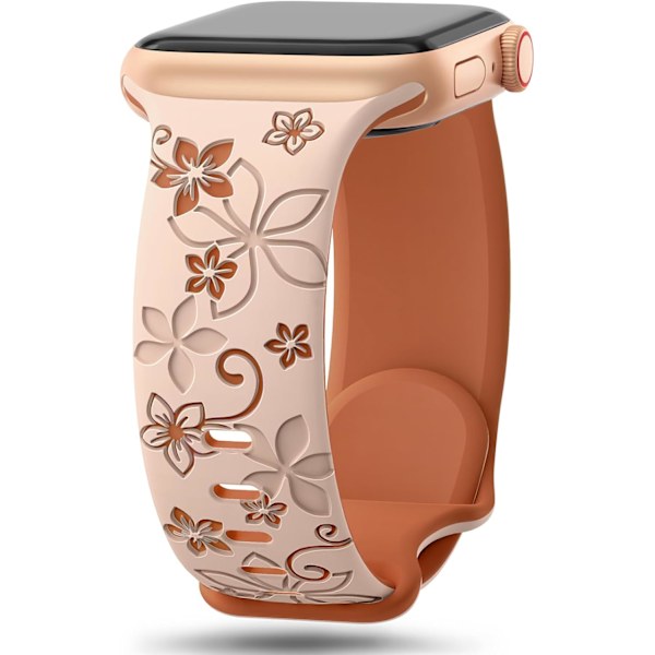 Floral Engraved Straps Compatible with Apple Watch 42mm 44mm 45mm 49mm for Women, Cute Flower iWatch Bands Soft Silicone Sport Strap