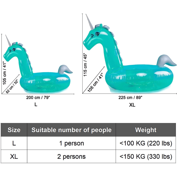 Sequins Transparent Oppblåsbar Enhjørning Bøye, Gigant Oppblåsbar Leke Hav Strand Flyte, Oppblåsbar Basseng Madrass for Barn Voksne（XL）