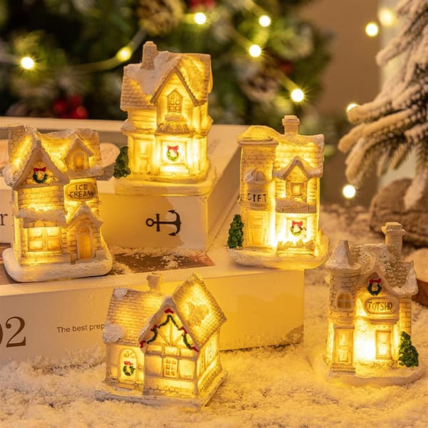 Julgransprydnader julklappar jul LED-hus prydnad ljus harts små presenter inomhusdekoration hus by stuga (Stil E) Style E