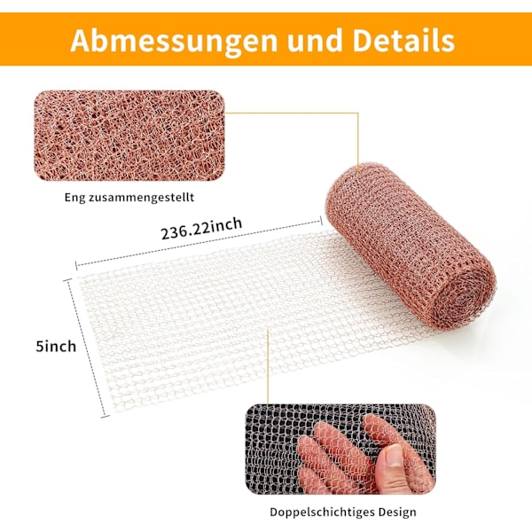 Sneglesikker Kobbernetting - 127mm x 6m - 100% Kobbertråd, Kobbertape Sneglesikker, Forebygger Rotter, Snegler