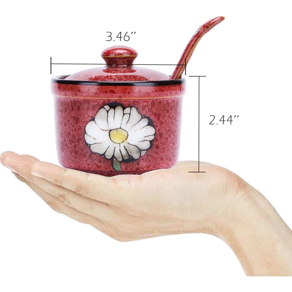 Retro handmålade blommor keramik runda sockerskålar Kryddbehållare Porslinsburk med sked Rund krydda